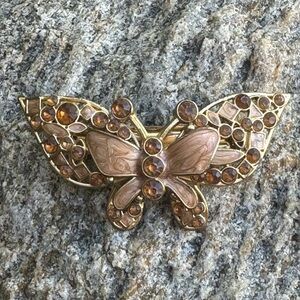 Vintage Gold Butterfly Hair Barrette with stone Accents